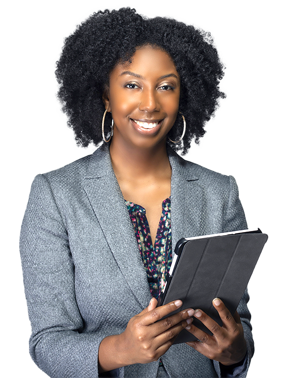 Happy financier person with tablet