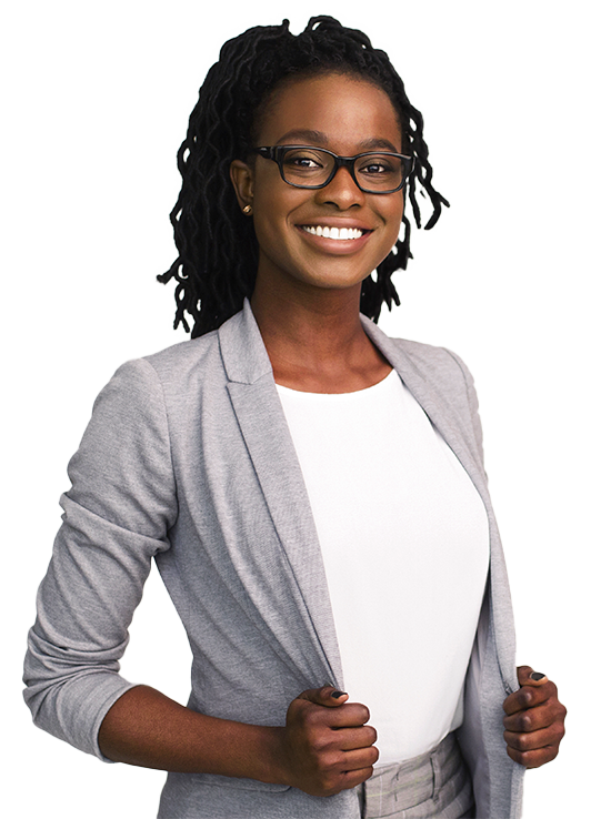 Smiling woman in grey jacket