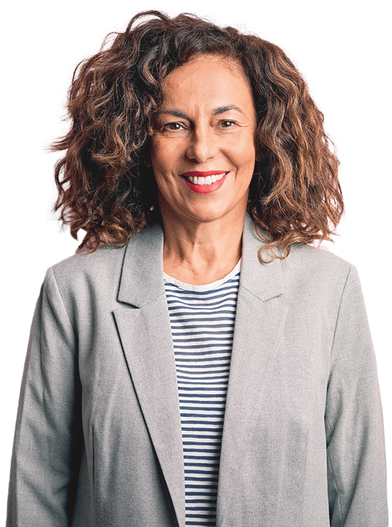 A happy woman in grey jacket 