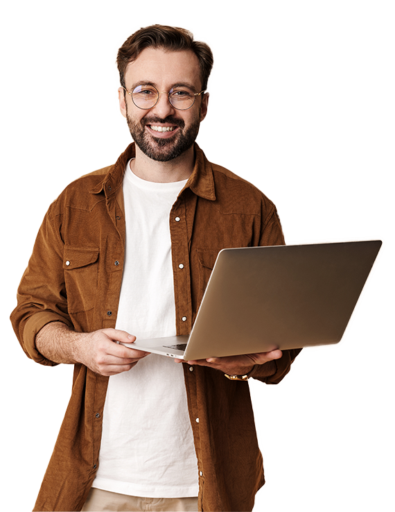 Happy customer with the laptop