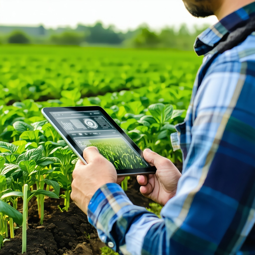 person managing crops with technology
