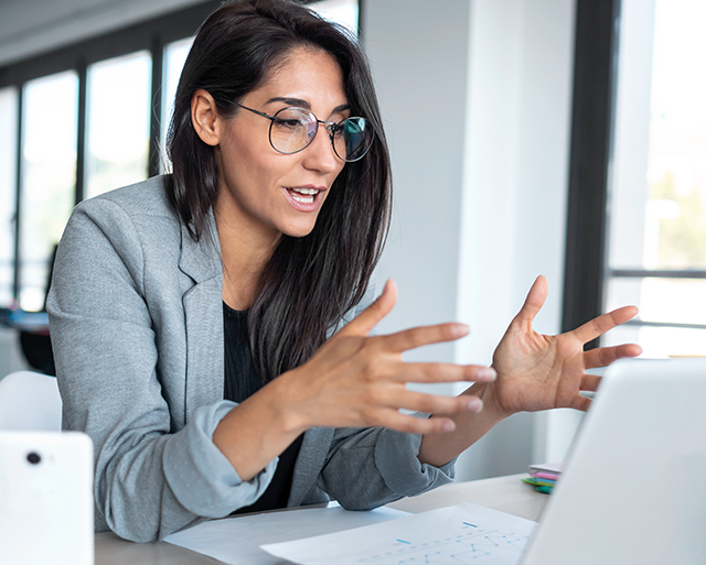 The young business woman is on the online business meeting