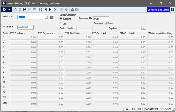 Fig 8 - Vendor History Lookup