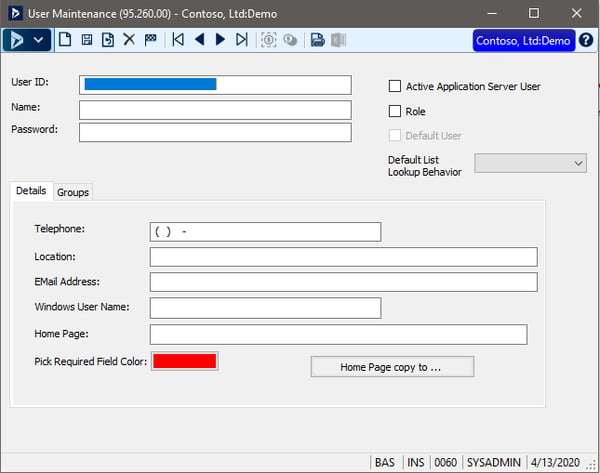 Figure 2 - User Account Screen