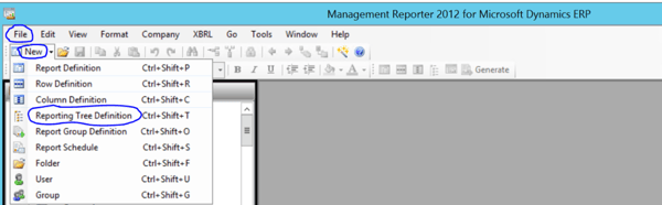 File - New - Reporting Tree Definition