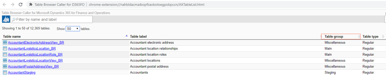 Table Browser Caller for D365FO