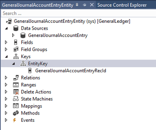 Example of applying the data entity primary key built on the primary data source RecId field in the standard data entity GeneralJournalAccountEntryEntity.